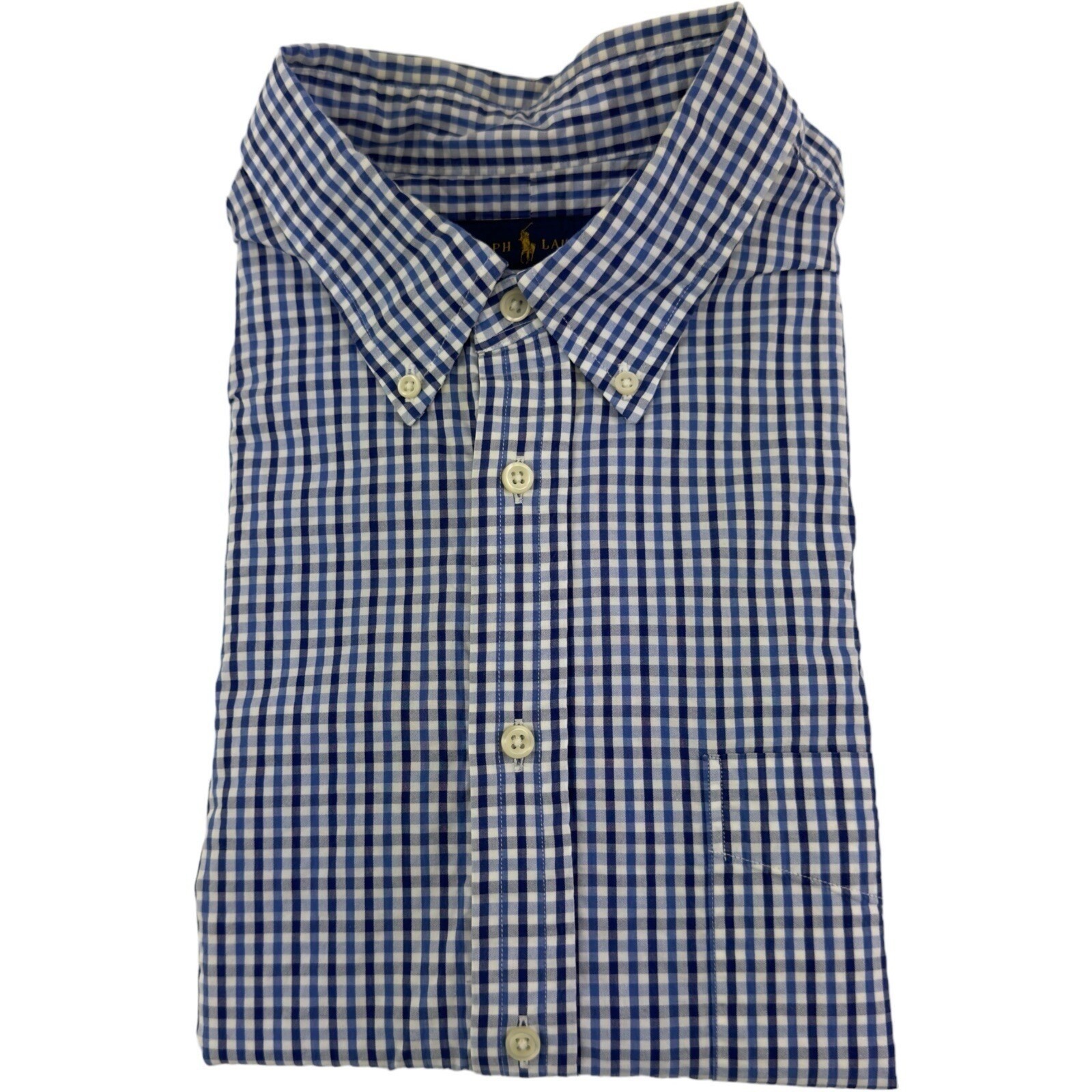 Ralph Lauren Blue & White Seersucker Cotton Short Sleeve Button Down Size Xl
